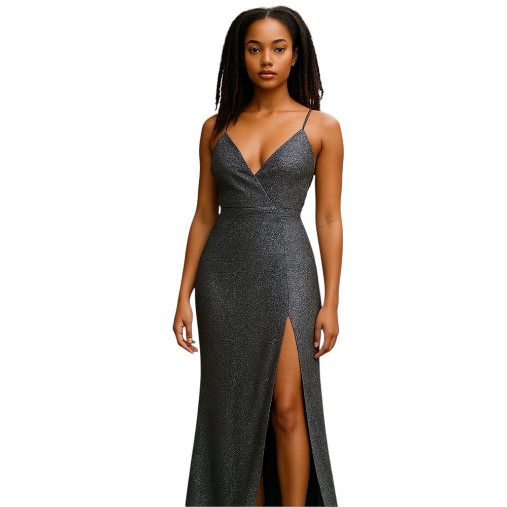Trixxi Gown Womens Size 13 Silver Metallic Corset Sparkle Glitzy Slinky Prom
